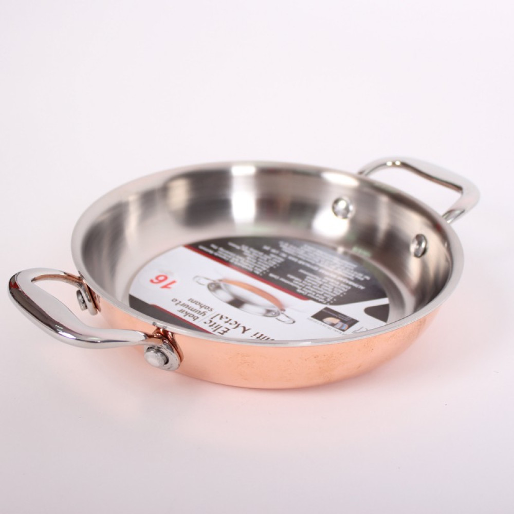 Мідна багатошарова сковорідка з боковими ручками 16 см.