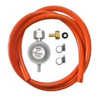 Комплект: газовый шланг 200 см, редуктор GOK 30 мбар (тип соединения KOMBI), резьба 1/2" Ду 15, хомуты усилен.