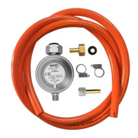 Газовый шланг 200 см под хомут, редуктор GOK 50 мбар (тип соединения SHELL), 1/4", штуцер Ø9 мм комплект