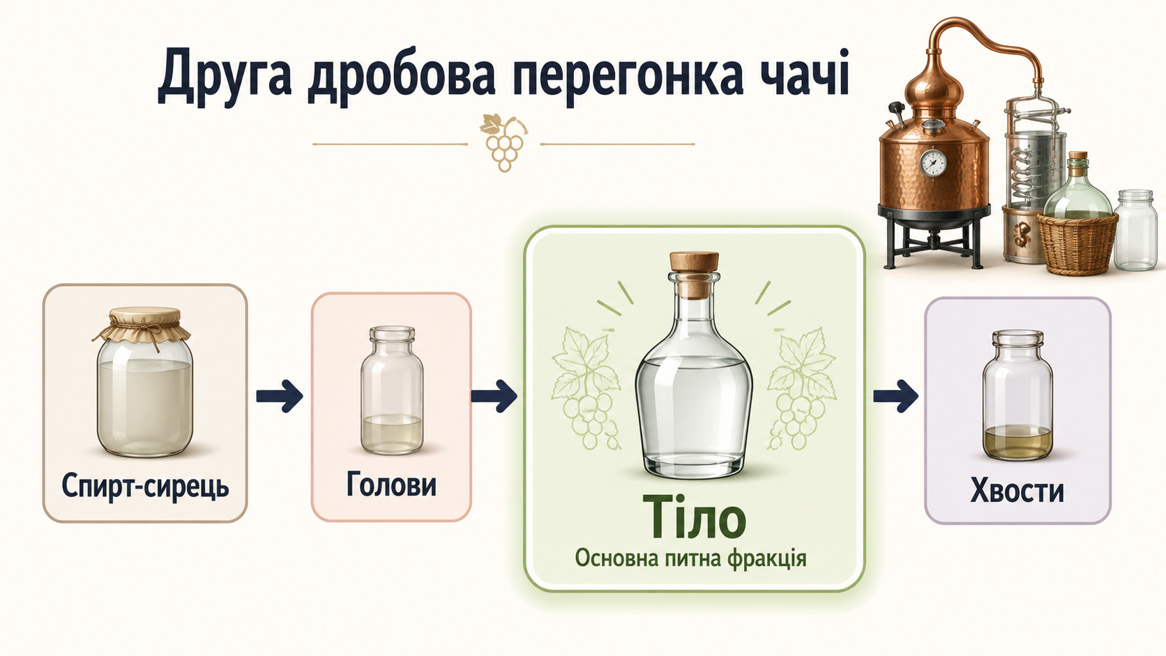 Дробна перегонка чачі голови тіло хвости