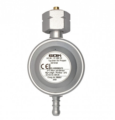 Gas pressure regulator GOK 29 mbar 1.5 kg/h Kombi x tip Ø8 mm for clamp