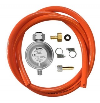 Gas hose 80 cm for clamp, GOK 50 mbar reducer (SHELL connection type), 1/4&quot;, fitting Ø9 mm, set